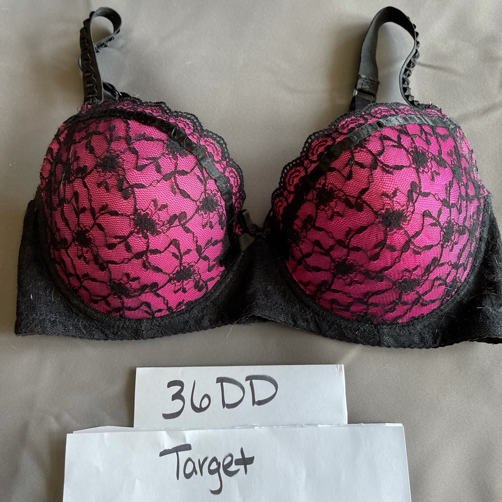 Hot pink with black Lace bra